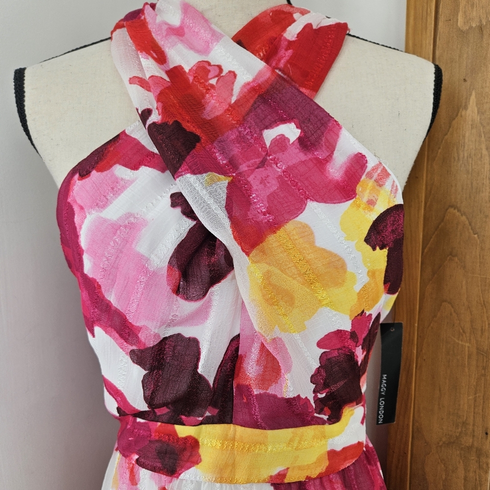 NWT Maggy London Criss-Cross Halter Tiered Maxi Dress, Size 10 - Picture 12 of 17